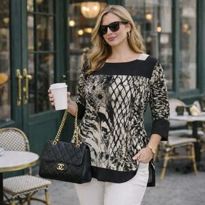 Jessica Image 2X / 22W Animal Print Tunic Made in Canada Brown Black Stretch Top